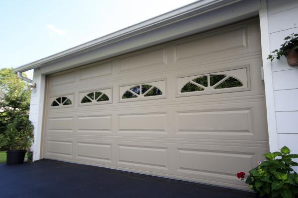 Raised Panel Door in Sandstone with Sherwood Window Inserts