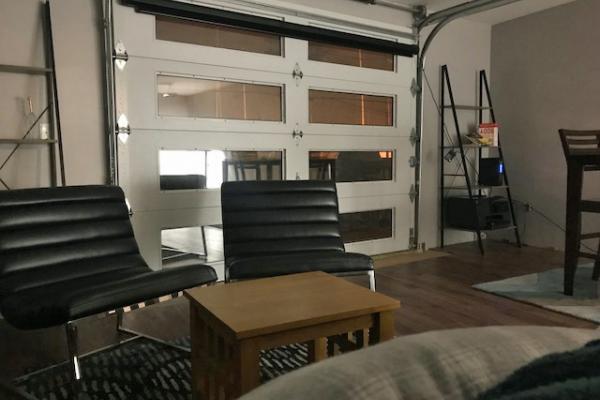 Raised Panel Door in Brown with 4 Rows of Windows
