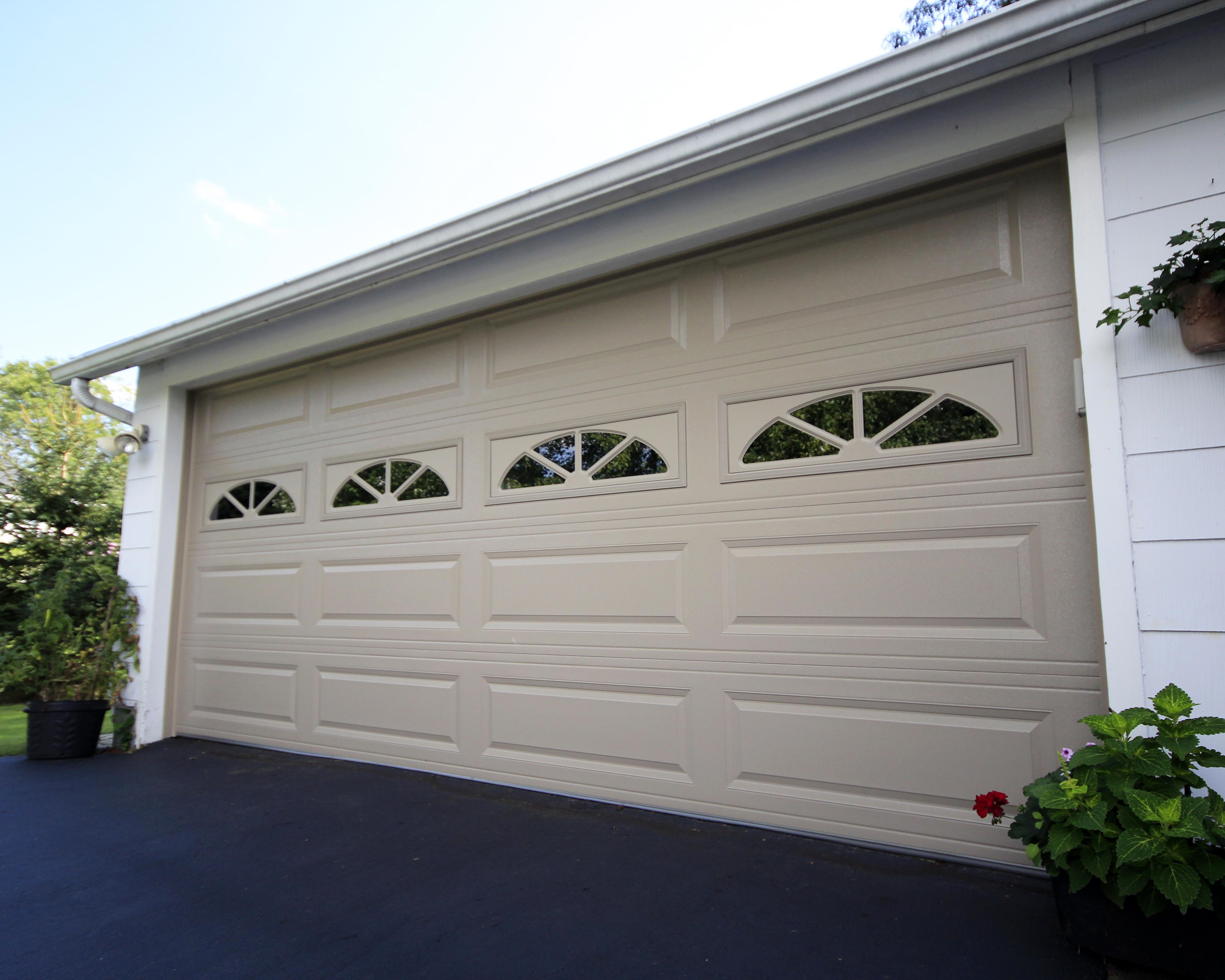 Raised Panel Door in Sandstone with Sherwood Window Inserts