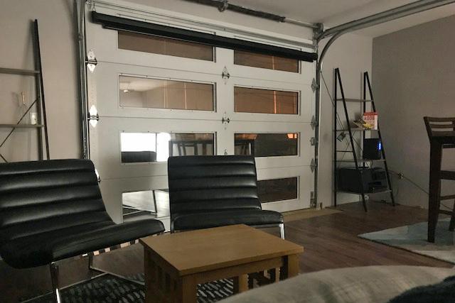 Raised Panel Door in Brown with 4 Rows of Windows
